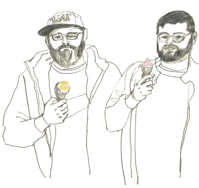 Illustration of two brothers eating ice cream