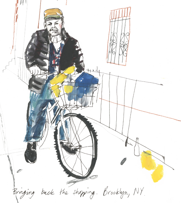 Illustration of a man on a bike in Brooklyn