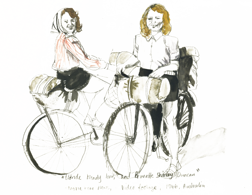 Illustration of two women on bikes