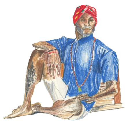 Illustration of a man with a headband on