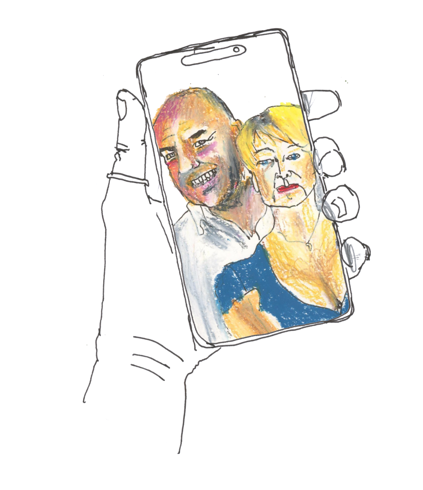 Illustration of a hand holiding a mobile phone