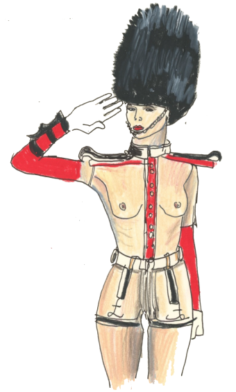 Illustration topless woman saluting